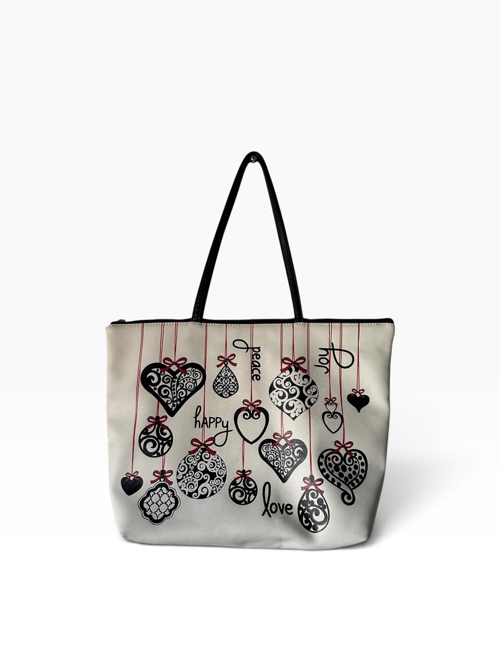 Brighton Love Notes Ornament Tote Red Ribbon. Metal Tag on Zipper Holiday